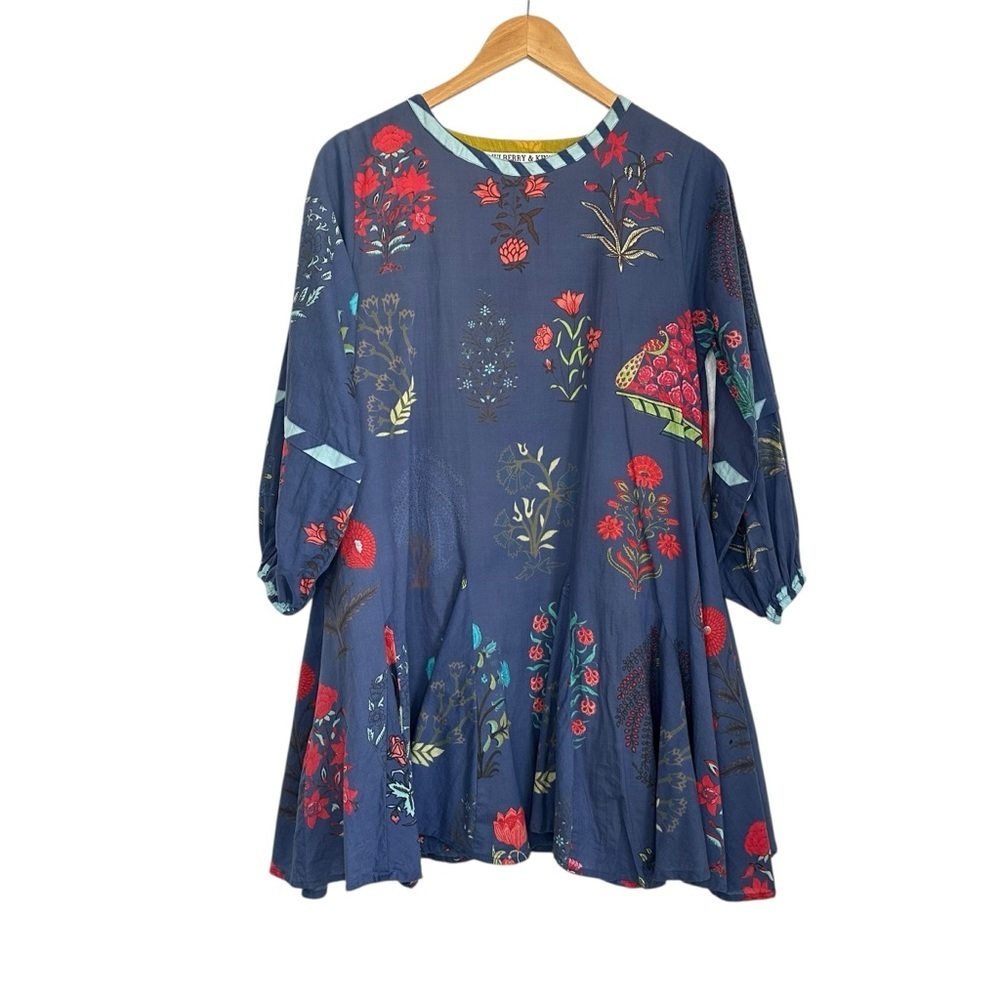 Mulberry & King Womens Willa Navy Floral Mini Dress Sz XS Blue Lined 3/4 Sleeve